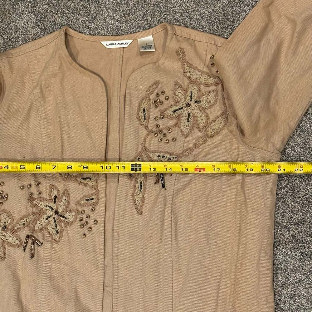 Laura Ashley Embroidered Beaded Linen Jacket Tan Size S - Picture 5 of 13